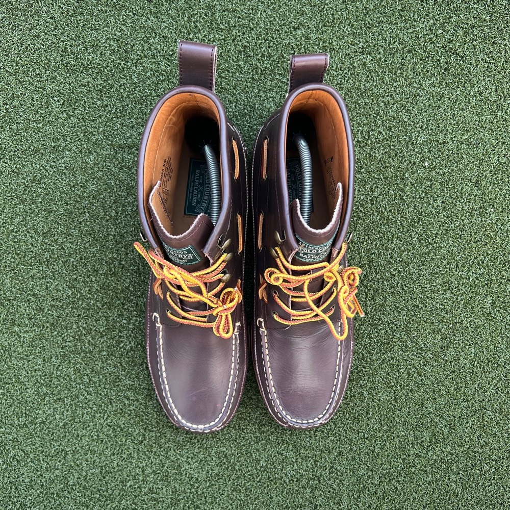 Polo by Ralph Lauren Men's Dark Brown Leather Boots Ranger Moc Toe